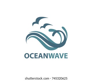 ocean logo with waves and seagulls