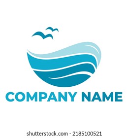 ocean logo with waves and seagulls vector