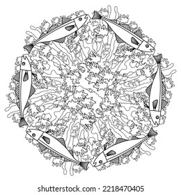 Ocean Mandala Abstract Vector Illustration Coloring Design