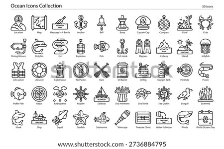 Ocean Marine Environment and Aquatic Ecosystem Icons