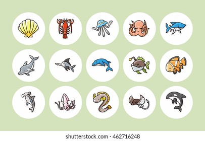 Ocean and Marine icons set