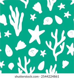 Ocean Marine Life Cute Blue Seamless Vector Pattern Underwater Nursery