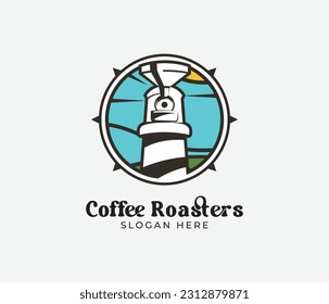ocean, marine, navigation, coffee roaster logo.