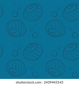 Ocean marine seamless pattern with seashells. Vector cute blue sea background for print or apparel