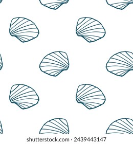 Ocean marine seamless pattern with seashells. Vector cute sea background for print or apparel