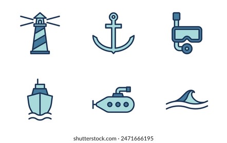 Ocean and Maritime icon symbol vector template collection