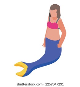 Ocean mermaid icon isometric vector. Cute girl. Sea princess
