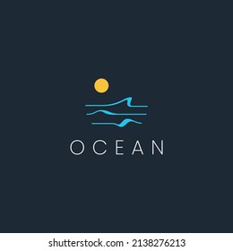 Logotipo mínimo oceánico con ondas e ilustración del vector solar