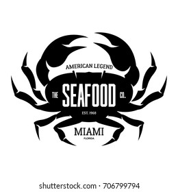 Ocean ?rab monochrome vector logo concept isolated on white background. Premium quality vintage seafood logotype emblem illustration. Miami street wear superior badge design. Food restaurant label.