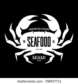 Ocean ?rab monochrome vector logo concept isolated on black background. Premium quality vintage seafood logotype emblem illustration. Miami street wear superior badge design. Food restaurant label.