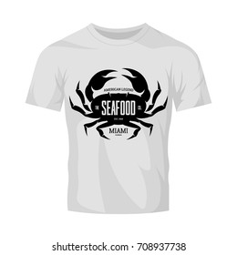 Ocean ?rab monochrome vector logo concept isolated on white t-shirt. Premium quality vintage seafood logotype emblem illustration. Miami street wear superior badge design. Food restaurant label.