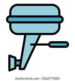 Vector de contorno de icono de lancha motora oceánica. Motor de pesca. Color del bote motorizado plano