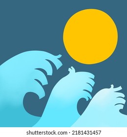  El océano por la noche y la luna 