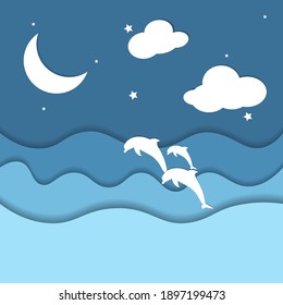 ocean  night vector paper art