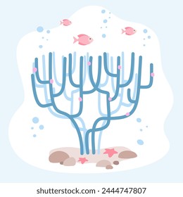 Ocean object in flat design isolated on white background. Colorful coral in cartoon style. Simple vector illustration.
