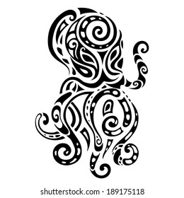 Ocean octopus. Decorative Ethnic tattoo. Tribal pattern. Vector illustration.