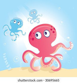 Ocean Octopus. Underwater Octopus. Vector Illustration of funny sea animal.