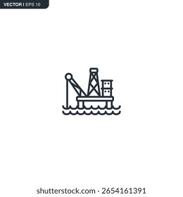 Plataforma de aceite del océano, muestra lineal del estilo para el concepto móvil y el Diseño web. Símbolo, ilustración del logotipo. Gráficos de Vector perfecto de píxeles