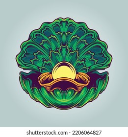 Ocean open pearl shell illustration vector illustrations for your work logo, merchandise t-shirt, stickers and label designs, poster, greeting cards advertising business company or brands