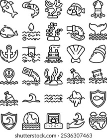 Icono del paquete del océano en estilo de la línea