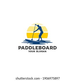 ocean paddleboard silhouette logo vector