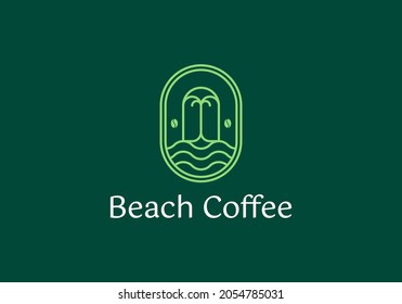 ocean palm coffee line outline logo. Logo icon vector.
