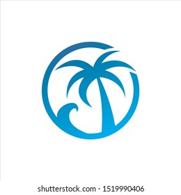 ocean palm logo template surf tavel vector