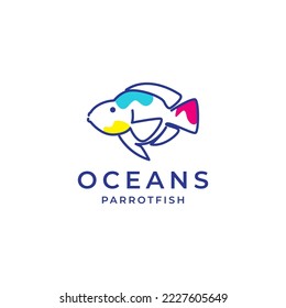 ocean parrot fish lines art abstract logo design