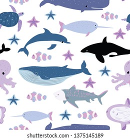 ocean pattern animal vector seamless . Concept for print, textile, postcard, web design