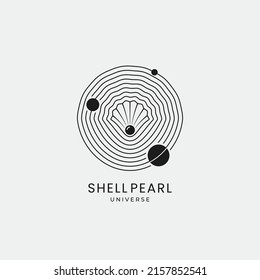 Ocean pearl shell with universe combination logo design concept. 