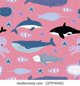 ocean pink seamless vector pattern. Concept for print, textile, postcard