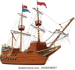 ocean pirate wooden ship vector art. 