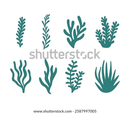 Ocean plants marine foliage vector set