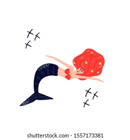 Ocean plastic pollution concept. Cute cartoon vector illustration. Dead mermaid 