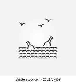 Ocean Plastic Pollution linear vector concept icon or logo element