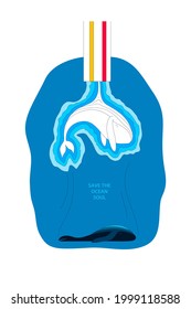 Сoncept of ocean plastic pollution. Plastic straw drinks the soul of a whale. Ecological poster, banner, emblem wih  slogan. Vector.