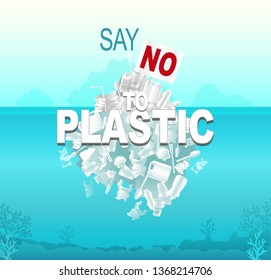 Рlastic ocean pollution concept. Earth Day concept. Plastic debris contaminating the seabed and coral reefs. Ecological disaster of plastic trash in the ocean.