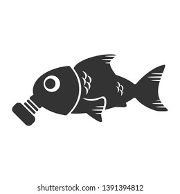 Ocean pollution concept. Fish in a gas mask and environmental problems. Vector pictogram illustration. Marine pollution.