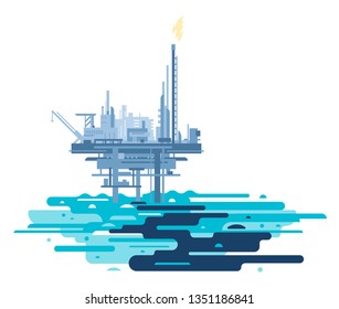 Ocean pollution with crude oil from oil platform, oil in sea water ecological disaster concept illustration, environmental pollution, extraction of oil and gas from the sea shelf