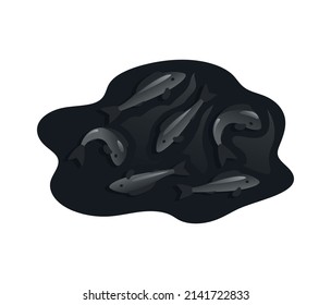 Ocean pollution icon with dead fish in oil 3d isometric vector illustration