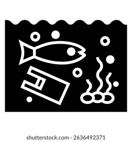 Ocean pollution icon Flat outline fill black and white