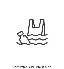 Icono de la línea de contaminación oceánica. signo de estilo lineal para concepto móvil y diseño web. Icono del vector de contorno de contaminación por plástico de agua. Símbolo, ilustración del logotipo. Gráficos vectoriales
