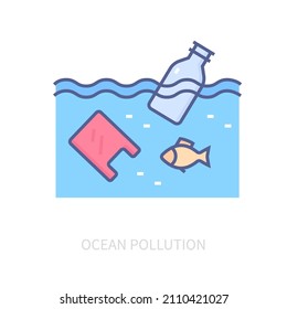Ocean pollution - modern colored line design style icon