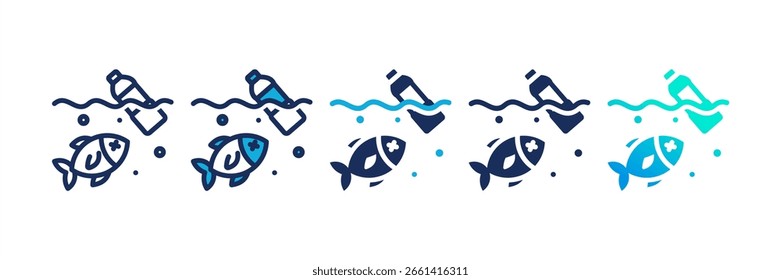 Conjunto de iconos múltiples de contaminación oceánica