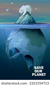 ocean pollution. trash that threatens the lives of animals such as polar bears
