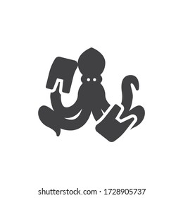 Icono del vector de contaminación oceánica. signo plano relleno para concepto móvil y diseño web. Octopus con un icono de glifo de desperdicio de basura. Símbolo, ilustración del logotipo. Gráficos vectoriales