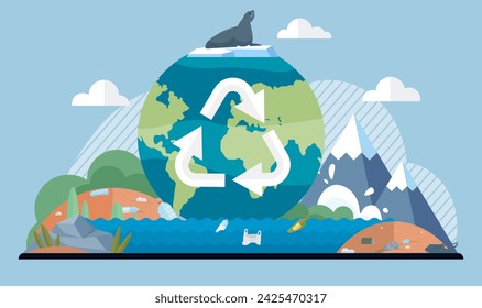 Ocean pollution vector illustration. The harm caused by ocean pollution extends beyond waters surface Toxins and impurities in ocean water compromise health marine organisms The destruction aquatic