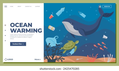 Ilustración de vector de contaminación oceánica. La basura y los desechos socavan la salud de los océanos ecosistema delicado La metáfora de la contaminación del océano simboliza el asalto a los hábitats marinos Las toxinas en el agua representan una amenaza para la fragilidad