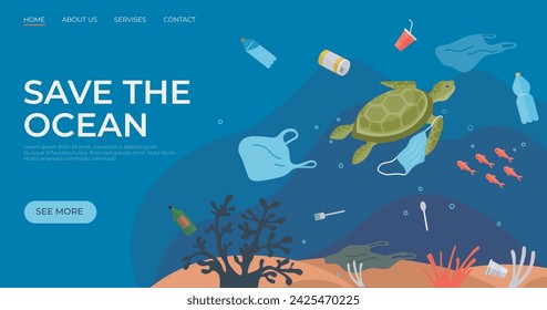 Ocean pollution vector illustration. Toxins in water pose threat to fragile balance marine life Ocean contamination is global environmental challenge demands action Eco-friendly practices