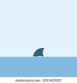 Ocean predator: A minimalist illustration captures a shark fin emerging from the blue ocean surface, creating a sense of suspense and potential danger.